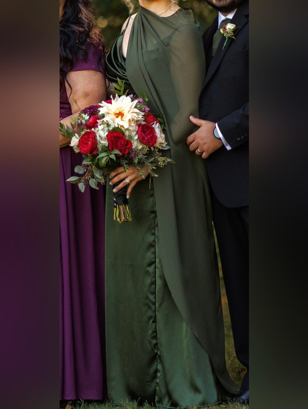 Revelry Olive Green Satin Cowl Neck Maxi Dress